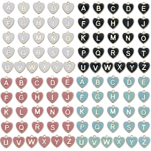 Enamel heart initial charms in four colors and A-Z alphabet letters for jewelry DIY