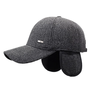 Winter thermal grey baseball cap with ear flaps for outdoor cold protection