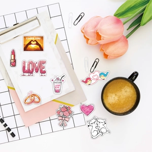 50pcs romantic Valentine's Day stickers with heart patterns for phone and laptop decor