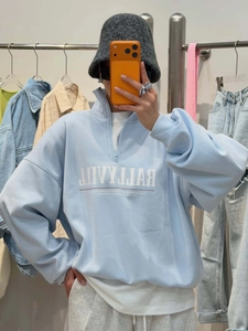 Damen Sweatshirt Halber Reissverschluss Baumwollmischung Locker Stehkragen Buchstabendruck Streetwear Langarm Mode Oberteil