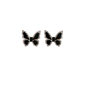 Gothic butterfly stud earrings in silver finish with black center for women