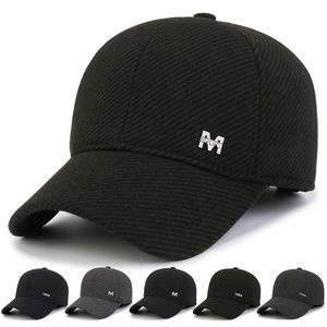 Men Winter Baseball Cap Thickened Woolen Fleece Lining Ear Flaps Warm Outdoor Casual Dad Hat Metal Letter Logo