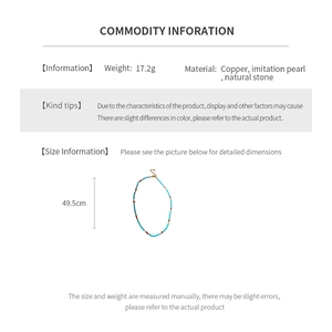Detail specifications for pearl necklace showing copper and natural stone materials