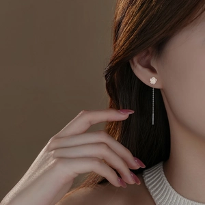 Elegant S925 sterling silver tassel drop earrings featuring iridescent white rose charms