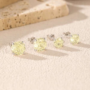 S925 sterling silver stud earrings with sparkling yellow octagon rose cut zircon stones