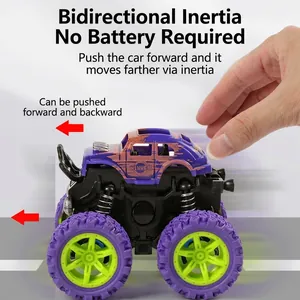 Purple inertial power off-road toy car with green rims and realistic suspension springs
