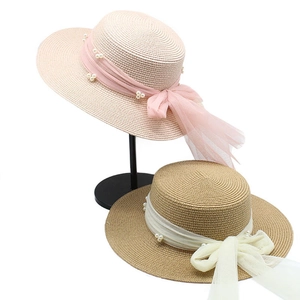 Französischer Retro Strohhut Mit Netzschleife Und Kunstperlen Breite Krempe Atmungsaktiv Sommer Strand Sonnenhut Damen