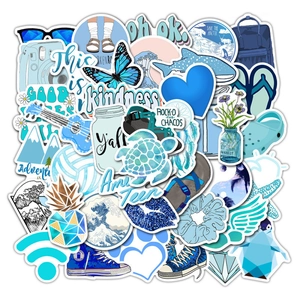 50pcs blue INS style cute waterproof stickers set for luggage and laptop decoration