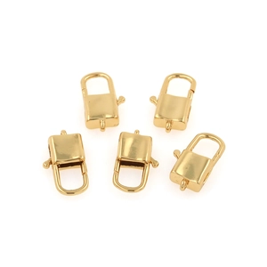 Detailed view of five 18K gold-plated padlock spring clasps for jewelry making