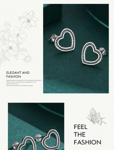 Detailed macro view of S925 sterling silver heart studs with vintage beaded edges
