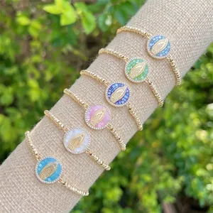 Virgin Mary Guadalupe Pendant Bracelet 18K Gold Plated Copper With Zircon Shell Inlay Adjustable Religious Jewelry Women