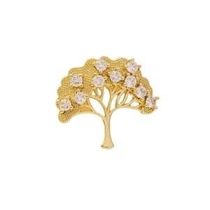 Golden Tree of Life necklace pendant with sparkling zircon leaves on white background