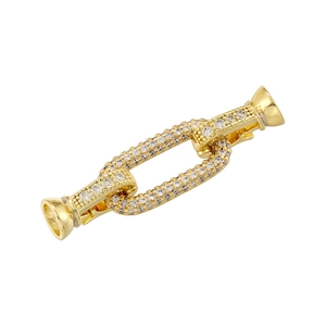 Macro view of 18K gold plated clasp with micro-set zircon stones for DIY jewelry