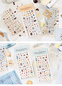 Detail of Slow Life coffee and afternoon tea stickers for DIY scrapbook decoration