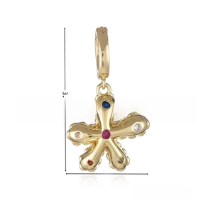 Detailed view of 18k gold-plated flower pendant with multi-colored cubic zirconia stones
