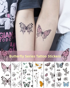 Waterproof butterfly tattoo sticker set showing realistic application and various designs