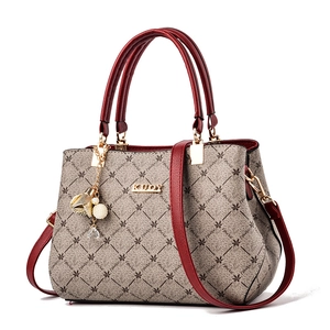Fashion Women Handbag PU Leather Large Capacity Shoulder Crossbody Bag Monogram Flower Print Artificial Pearl Pendant Elegant Style
