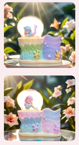 Detailed view of mermaid shell night light decor with colorful resin finish
