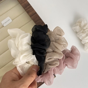 Elegant organza hair scrunchies in white, black, beige, and pink colors for women