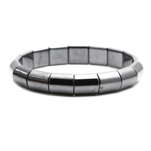 Bracelet pour hommes en hématite gris foncé poli avec maillons métalliques rectangulaires
