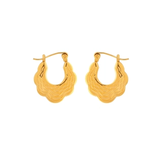 Elegant gold plated stainless steel hoop earrings with unique textured leaf pattern design