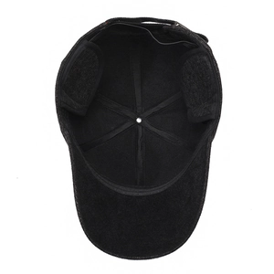 Winter baseball cap for men with warm ear flaps and thick fleece lining in black color