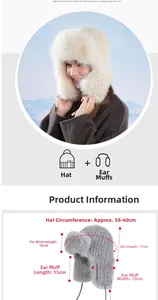 Size chart and dimensions for winter knit trapper hat with earflaps and faux fur