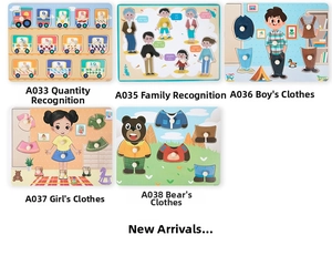 Educational wooden peg puzzles for toddlers featuring numbers and family member motifs