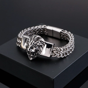 Lion Head Bracelet Men 316L Stainless Steel Braided Wheat Chain Punk Rock Dominant Biker Hand Jewelry Accessory
