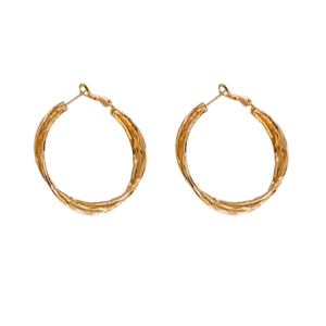 Minimalist geometric twisted gold hoop earrings for women with textured metal finish