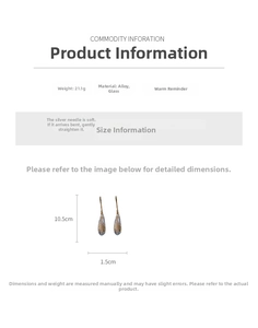 Detailed size specifications for silver needle iridescent glass waterdrop earrings