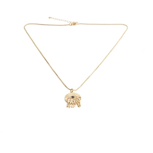 Golden fashion evil eye pendant necklace with black gemstone and fringe details