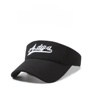 Close-up of white Andyou embroidery on a black breathable sun visor sports cap