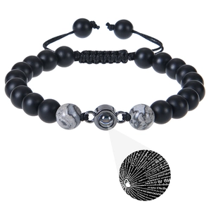 Natural Stone Beaded Projection Bracelet I Love You Multi Language Adjustable Braided Rope Jewelry For Couples Gifts