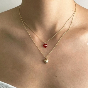 Layered 925 sterling silver necklaces with red heart and gold heart pendants