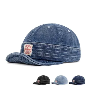 Retro gewaschene Denim-Mütze mit Kontrastnähten und Vintage-Patch im amerikanischen Stil