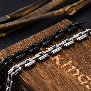 Mens industrial stainless steel chain link bracelets in silver and black finishes
