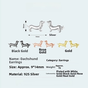 Detailed specifications of 925 sterling silver dachshund stud earrings in four colors