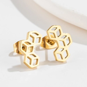 Stainless Steel Geometric Stud Earrings Hollow Hexagon Honeycomb Minimalist Fashion Jewelry For Women