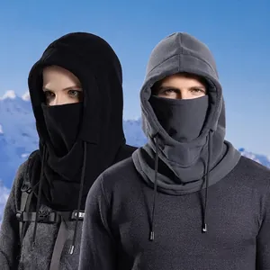 Windproof fleece cycling hood mask for winter outdoor sports in black and grey