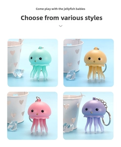 Porte-clés méduse lumineux en menthe, jaune, rose et violet avec anneaux métalliques