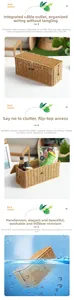 Detail of hand-woven PE rattan cable box featuring waterproof material and wood buckle