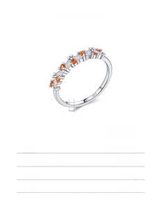Detail view of S925 sterling silver ring featuring orange gems and marquise zircons