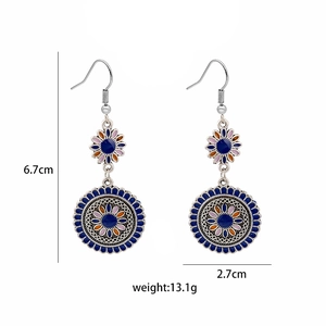 Detailed view of bohemian floral earrings with dimensions 6.7cm by 2.7cm and 13.1g weight