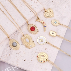 Geometric Irregular Pendant Necklace Stainless Steel Gold Plated Zircon Bohemian Jewelry For Women