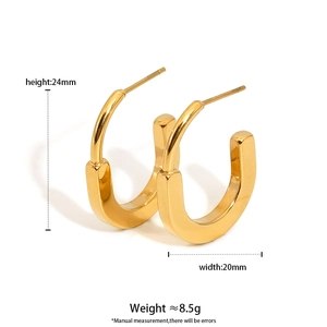 Minimalist golden U-shaped stainless steel earrings with high-polish finish on white background