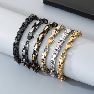 Byzantine Chain Bracelet Stainless Steel Square Link Lobster Clasp Industrial Punk Style Jewelry For Men