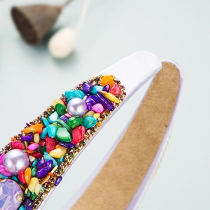 Llavender wide headband with colorful crushed turquoise and crystal embellishments