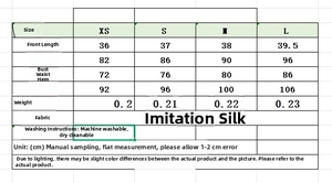 Size chart showing chest and waist measurements for pleated satin scarf style top