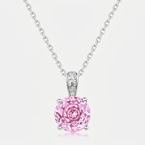 925 Sterling Silver Zirconia Pendant Necklace For Women Millennium Rose Cut Pink Yellow White Zircon Clavicle Chain Jewelry